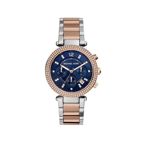 michael kors silver watch with rose gold face